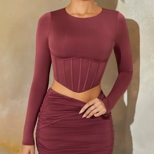 Oh Polly Meera Long Sleeve Corset Crop Top